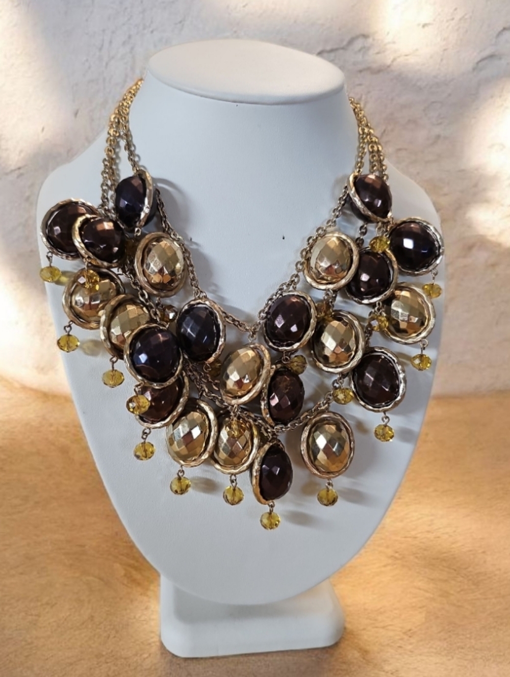 Gold and Brown Statement Bib Necklace
